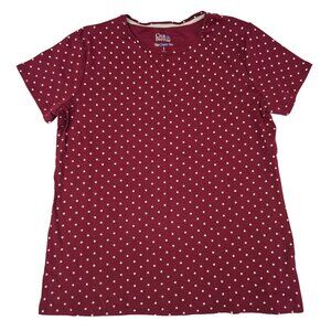Croft & Barrow Womens Size S Burgundy Polka Dots The Classic Tee Short Sleeve